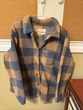 Koolaburra Blue and Tan Plaid Sherpa Button-Down Shirt